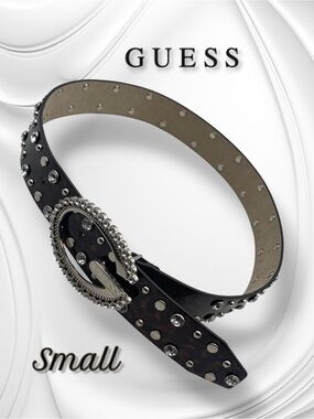 GUESS Tortoise Shell Y2K Studded Rhinestone Belt Size Small Dark Brown and Black